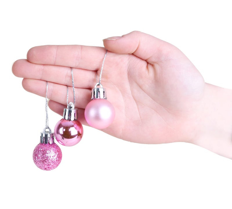 Christmas ConceptsÂ® Pack of 25-25mm Mini Christmas Tree Baubles - Shiny, Matte & Glitter Decorated Ornaments (Baby Pink) - Image 4